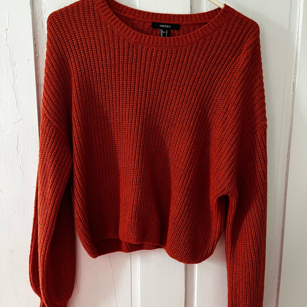 Forever 21 Red Crew Neck Sweater with Chunky Knit